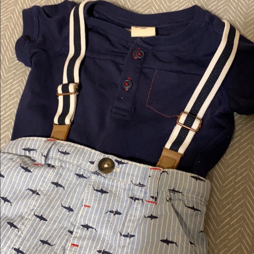 Rorie Whelan  shorts suspenders set with sharks